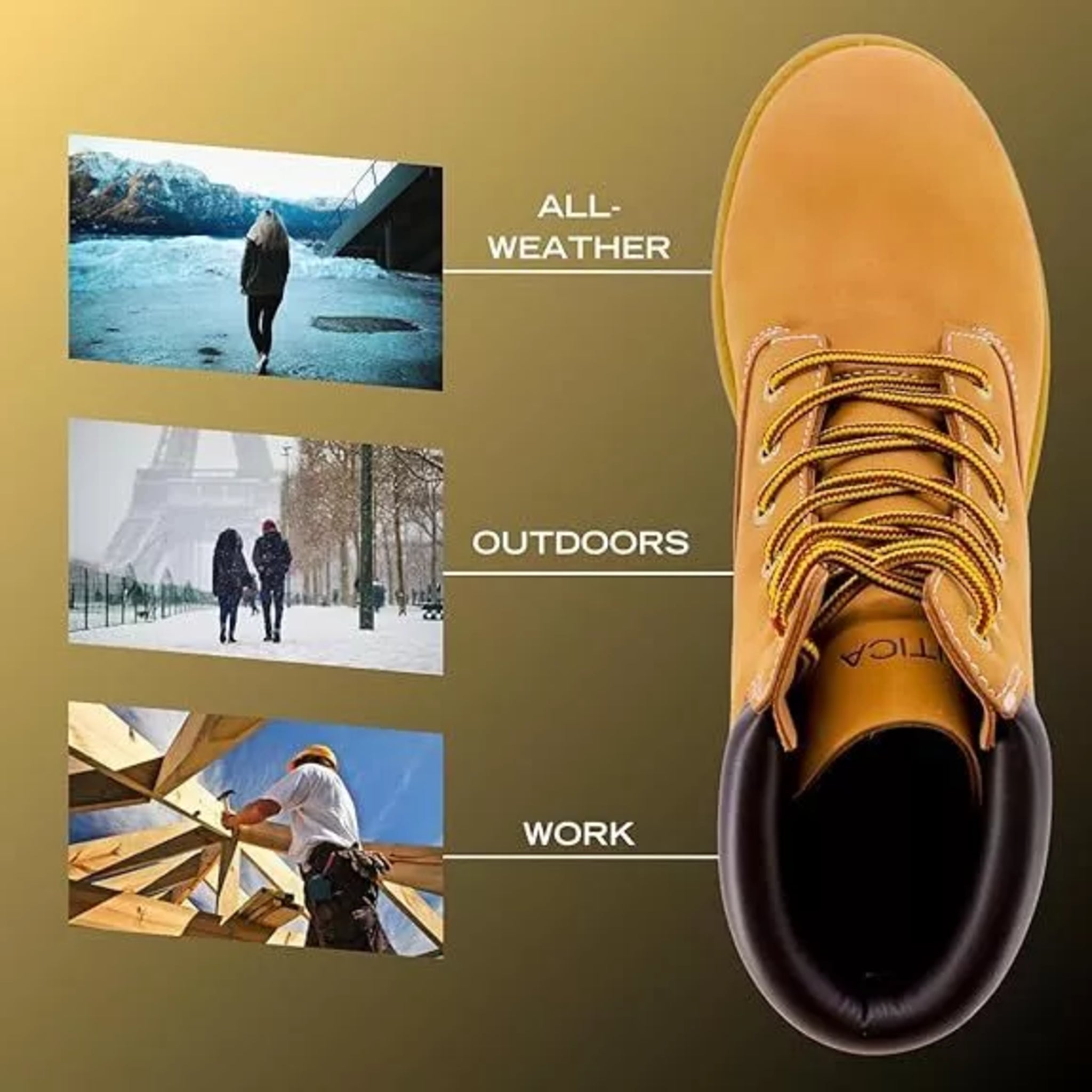 Mens Tan Nautica boot with high-traction grip and ultimate comfort features, durable rubber tread for stability on rugged terrains ideal for work, outdoors and suitable for all weather